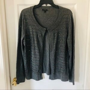 TALBOTS grey beaded lambs wool soft comfy warm cardigan SIZE medium